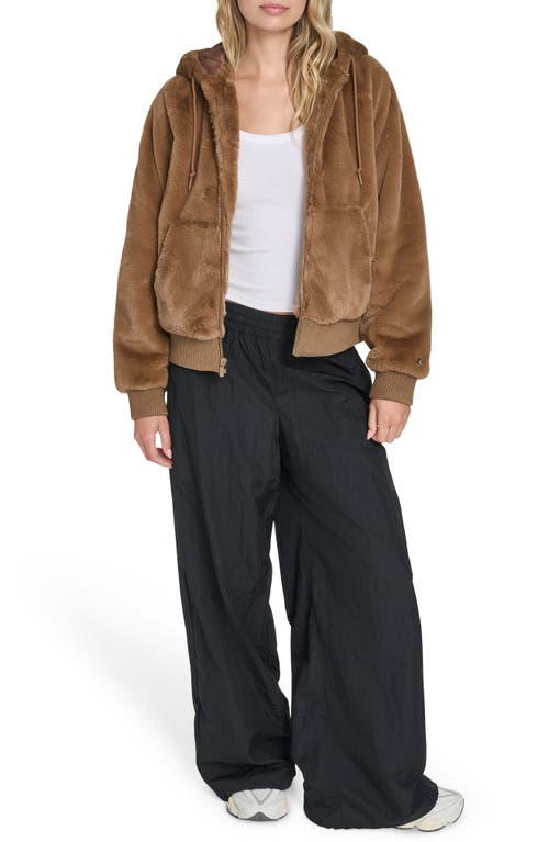 Champion Faux Fur Bomber Hoodie In Brown
