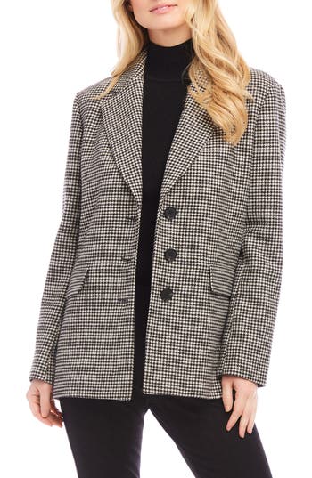 Karen Kane Houndstooth Blazer In Black And Cream In Gray