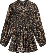 AllSaints Chia Smock Bodice Long Sleeve Cotton Blend Minidress