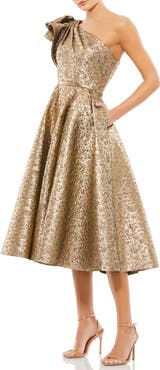 Mac Duggal One Shoulder Bow Midi Dress
