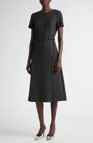 ST. JOHN Luxe Ponte Belted A-Line Dress