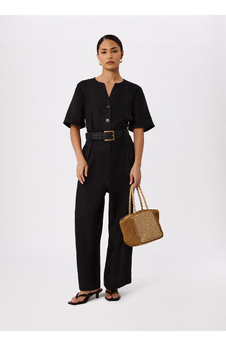 Whistles Fiona Linen Button Jumpsuit, Main, color, Black