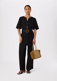 Whistles Fiona Linen Button Jumpsuit