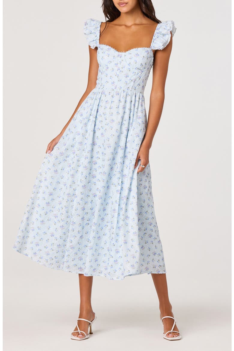 Wedelia Floral Print Ruffle Strap Midi Dress, Alternate, color, BLUE FLORAL