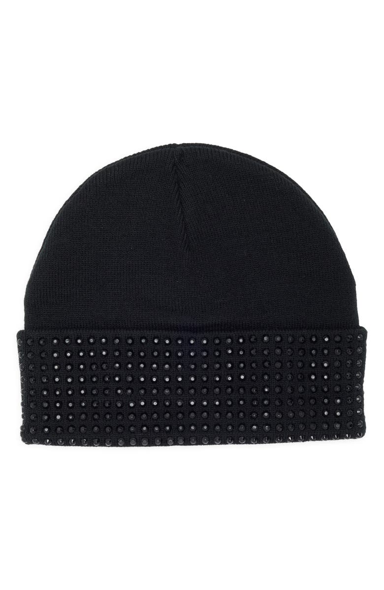 Kurt Geiger London Logo Patch Crystal Cuff Beanie, Alternate, color, Black