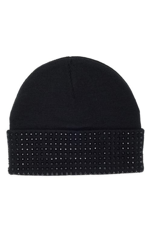 Kurt Geiger London Logo Patch Crystal Cuff Beanie In Black