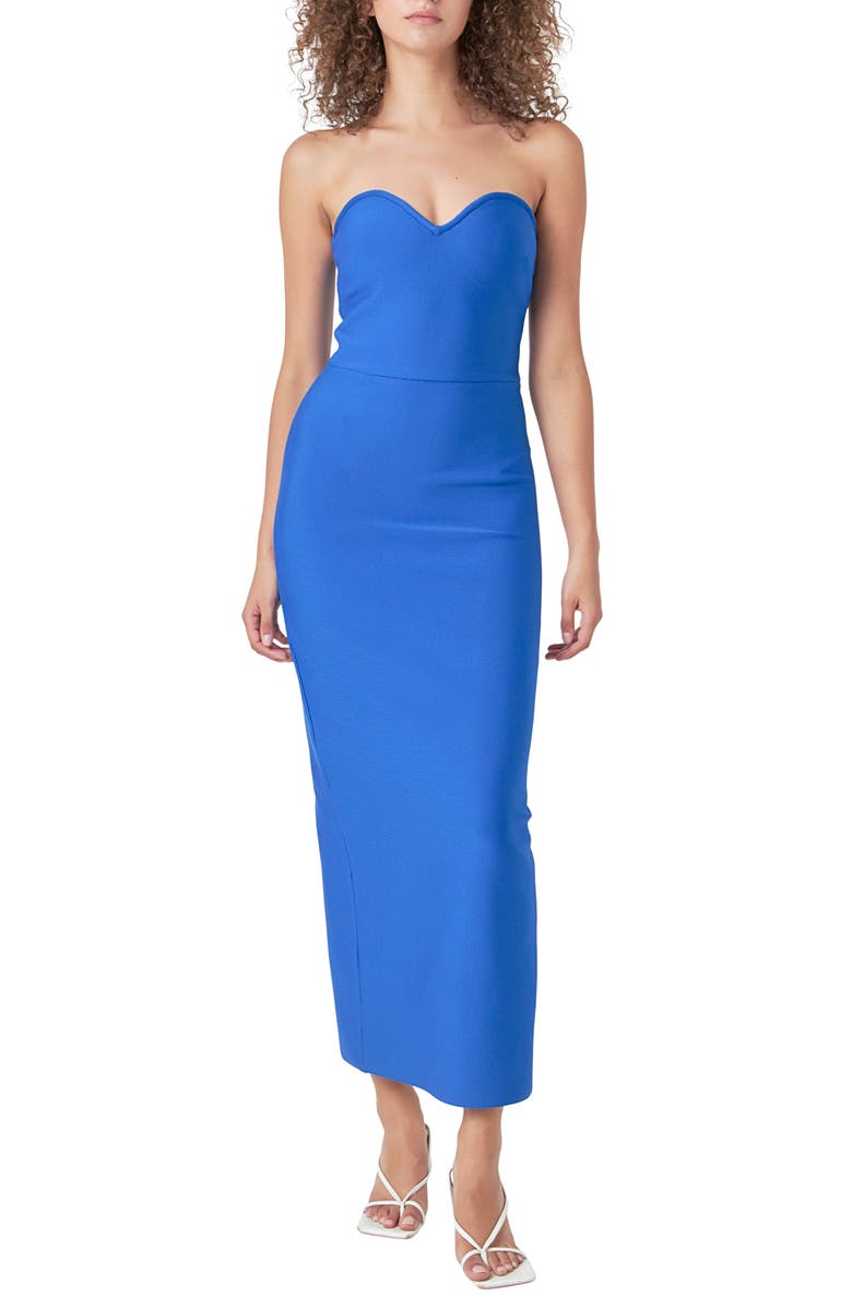 Endless Rose Strapless Sweetheart Neck Knit Dress, Main, color, Blue
