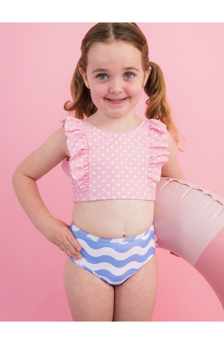 RuffleButts UPF50 Waterfall Tankini, Alternate, color, Periwinkle Blue Wavy Stripe