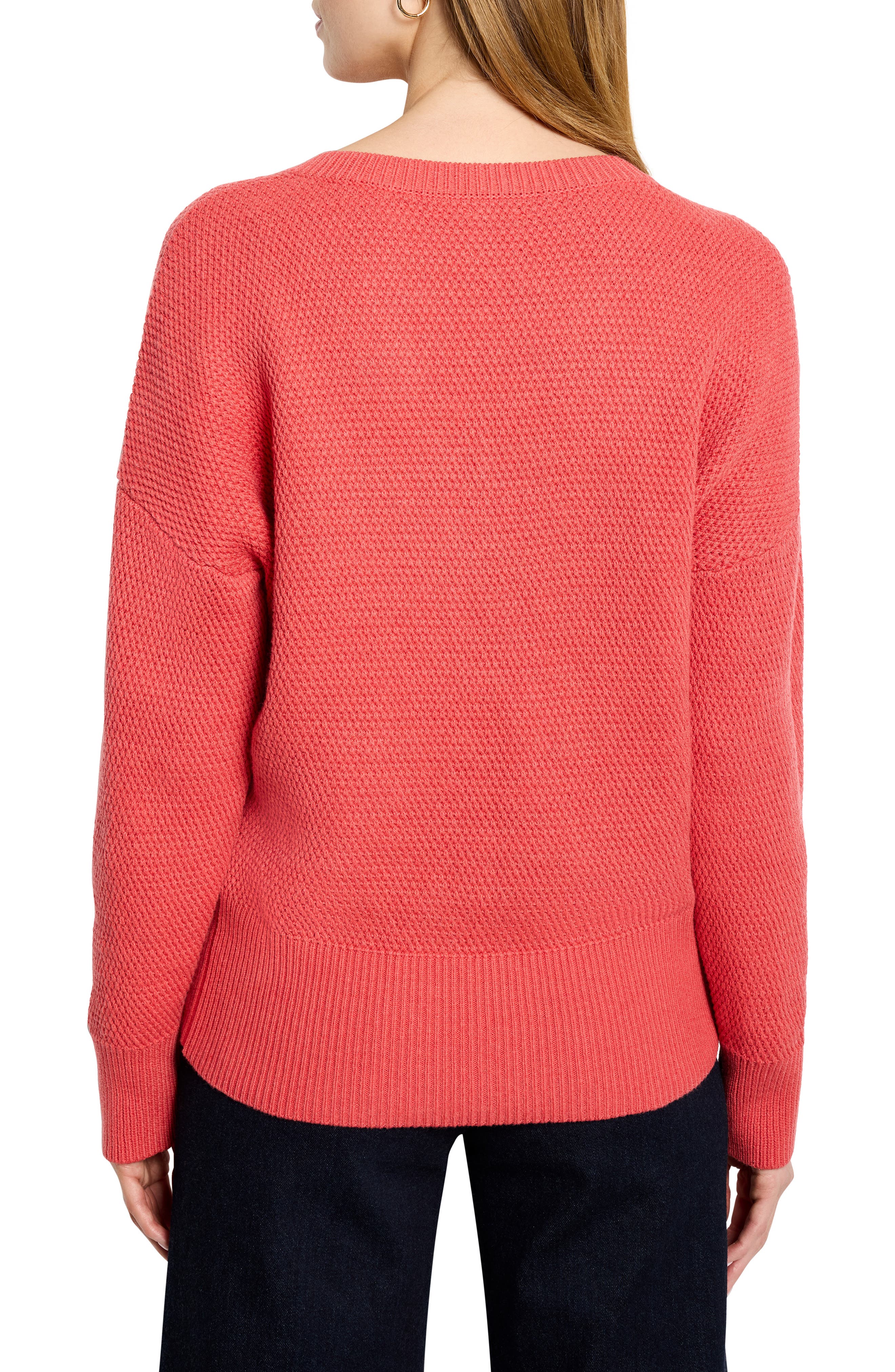 Tuck Stitch V-Neck Cotton Blend Sweater - image 2