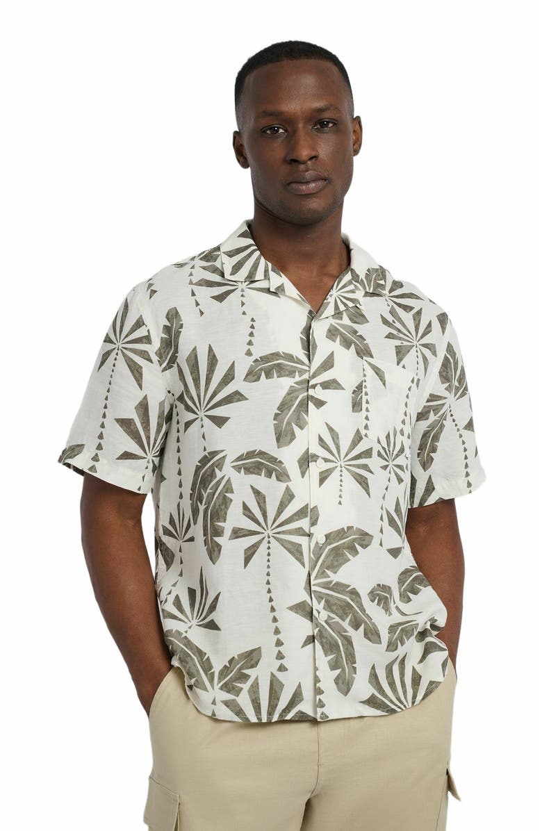 Onia Air Linen Vacation Shirt, Alternate, color, Olive Multi