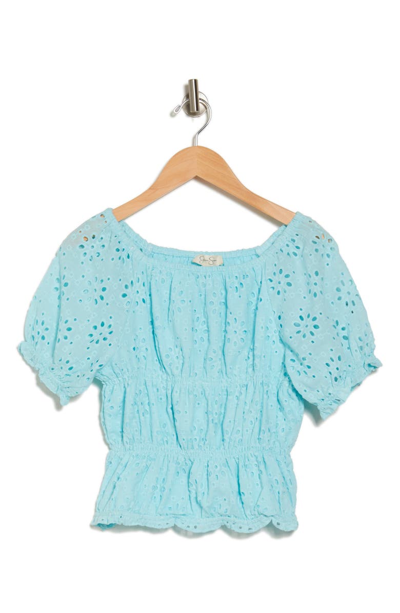 Jessica Simpson Kids' Ruched Eyelet Cotton Top, Main, color, 