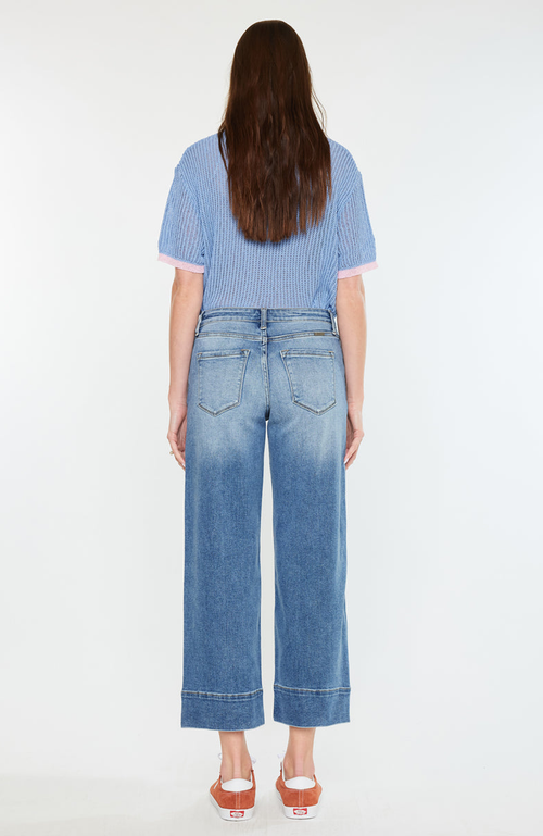 Kancan Kells High Rise Crop Wide Leg Jeans In Blue