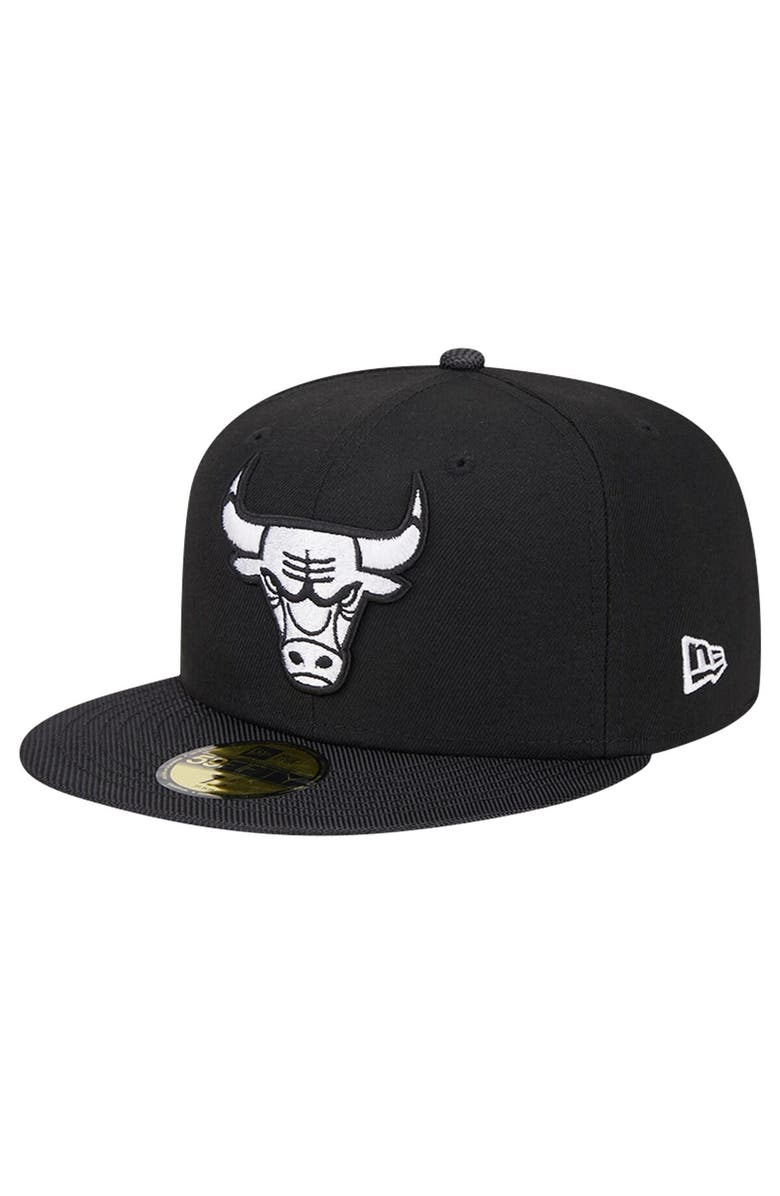 New Era Men's New Era Black Chicago Bulls Active Satin Visor 59FIFTY Fitted Hat, Alternate, color, 