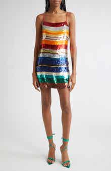 Alice + Olivia Bridget Rainbow Stripe Sequin Minidress