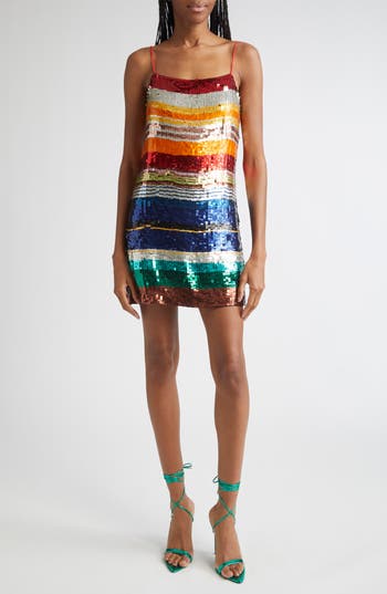 Alice And Olivia Alice + Olivia Bridget Rainbow Stripe Sequin Minidress In Multi