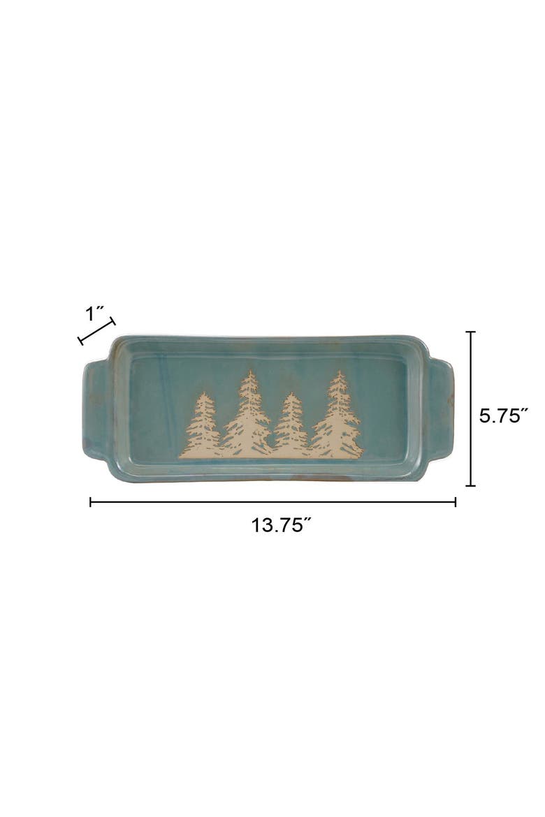 Blue Stoneware Tray with Wax Relief Trees and Reactive Glaze Finish, Alternate, color, Blue