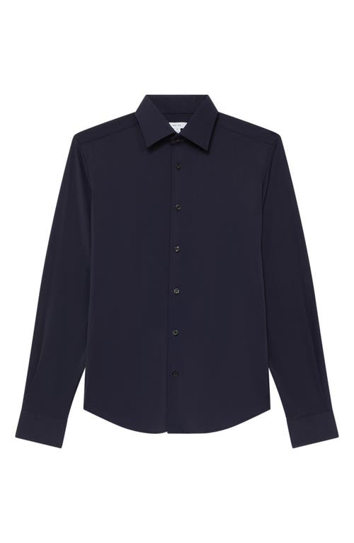 Reiss Voyager Stretch Performance Solid Regular Fit Button Down Travel Shirt In Blue