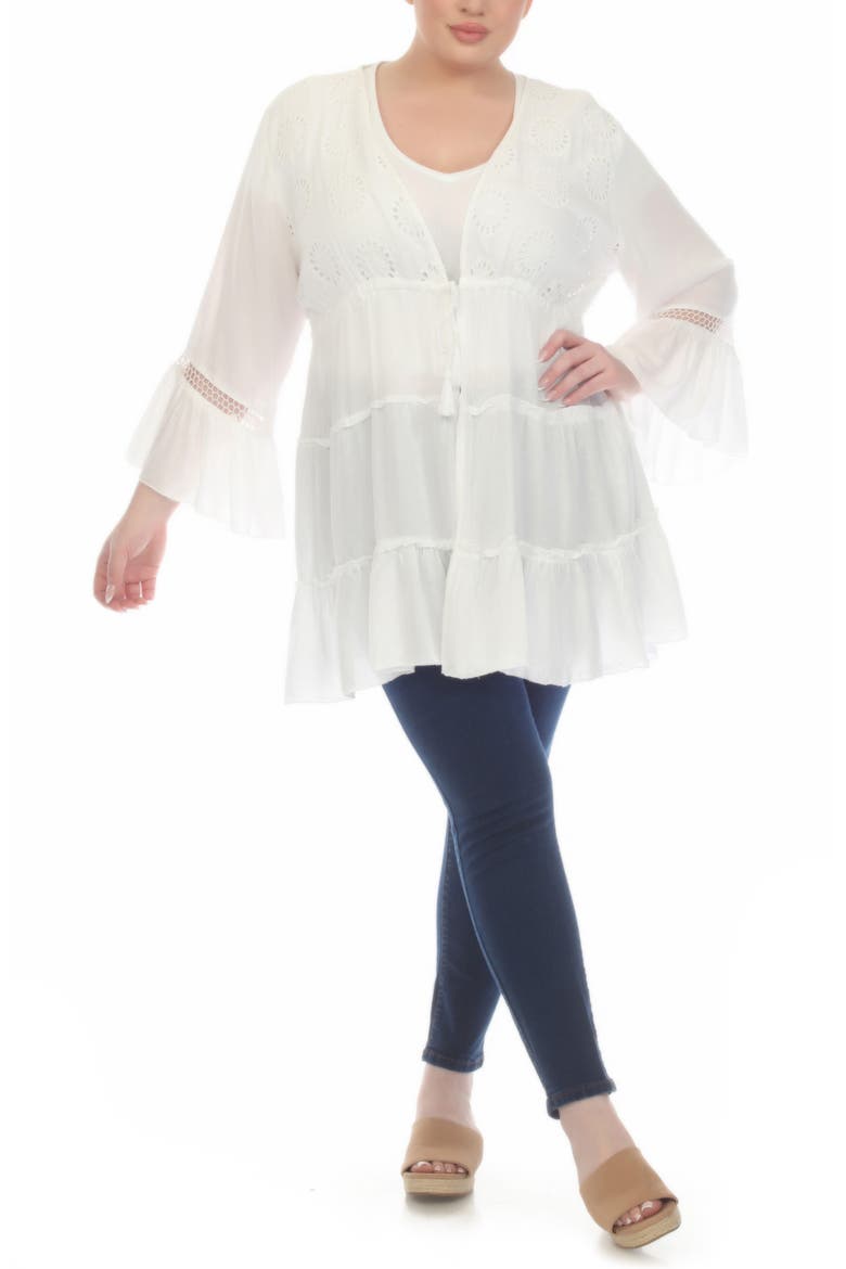 Tiered Tie Front Cover-Up Duster, Alternate, color, WHITE