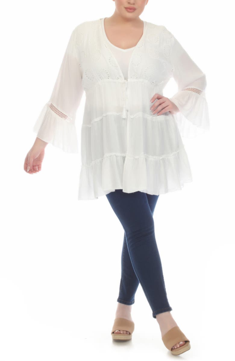BOHO ME Tiered Tie Front Cover-Up Duster, Alternate, color, White