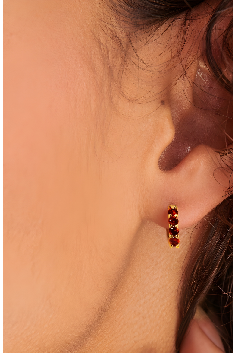 Birthstone Huggies, Alternate, color, Garnet / January