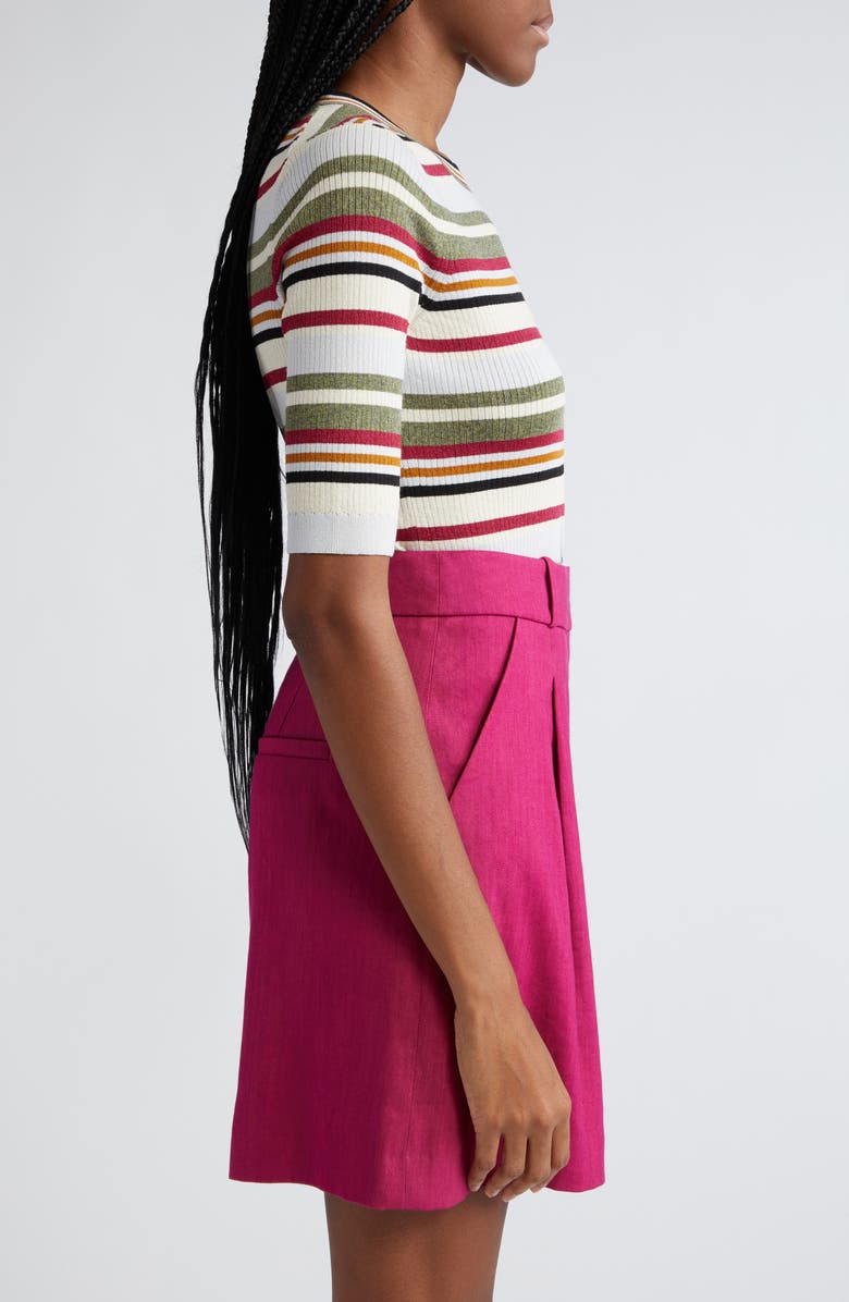 Veronica Beard Kavya Stripe Rib Sweater, Alternate, color, Ivory/ White/ Green Multi