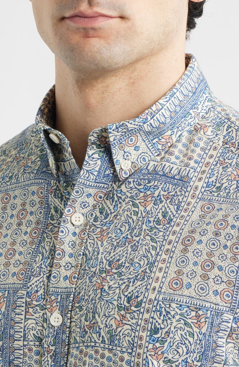 Johnston & Murphy Hampton Stretch Cotton Short Sleeve Button-Up Shirt, Alternate, color, White Multi Bandana