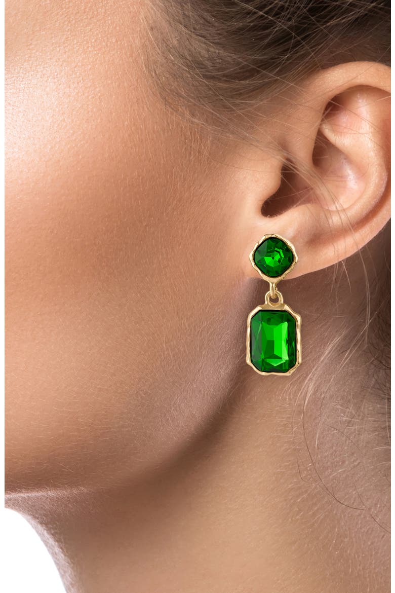 Organic Framed Crystal Drop Earrings, Alternate, color, GREEN/ GOLD