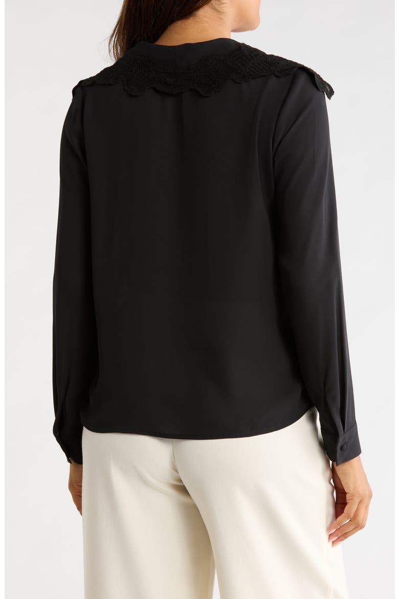 Lace Collar Tie Neck Top, Alternate, color, BLACK