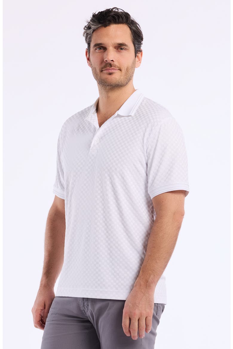 Aaron Checkered Knit Polo, Alternate, color, WHITE