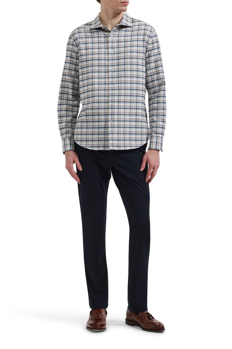 Axel Shaped Fit Plaid Cotton & Cashmere Button-Up Shirt, Alternate, color, MARINE BLUE