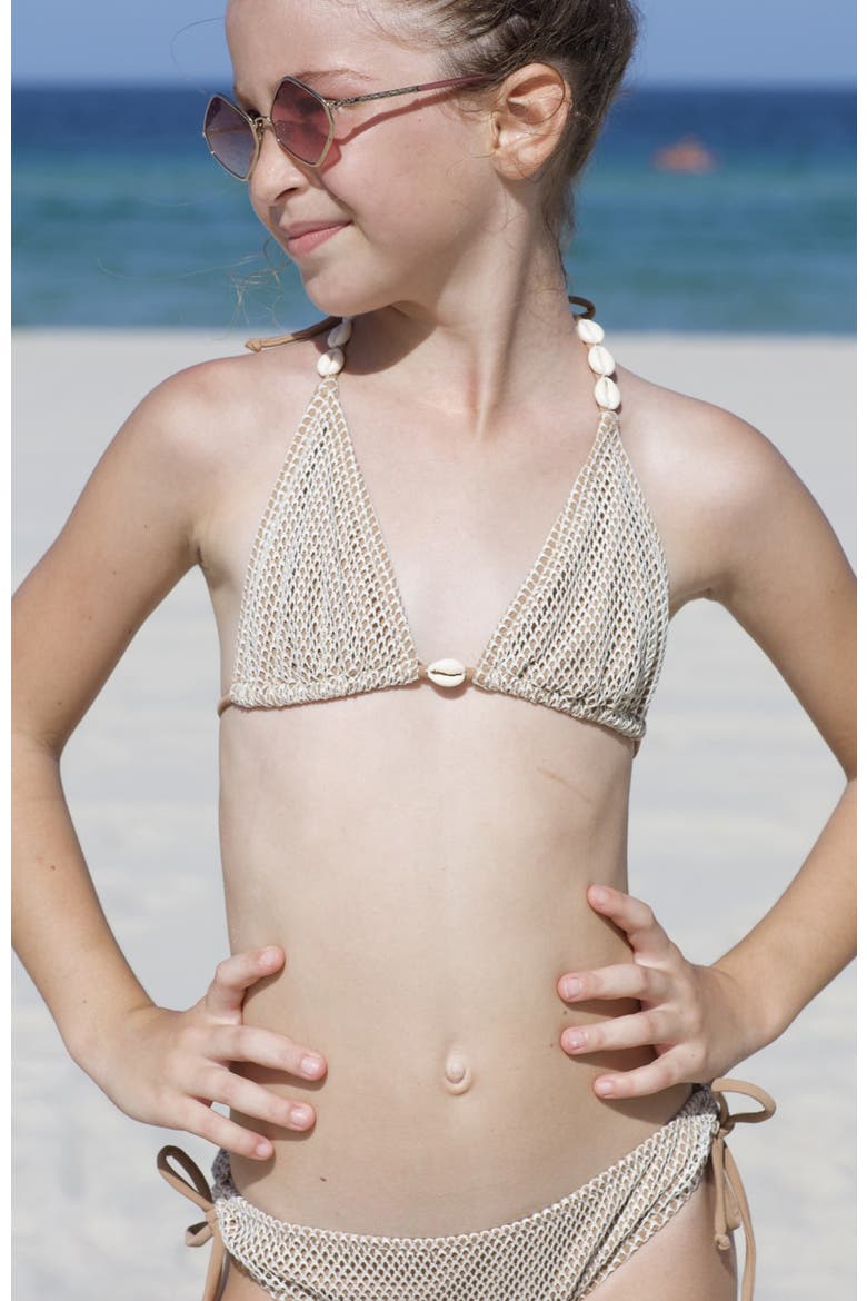 Kids' Triangle Mesh Design Two-Piece Swimsuit, Alternate, color, Beige