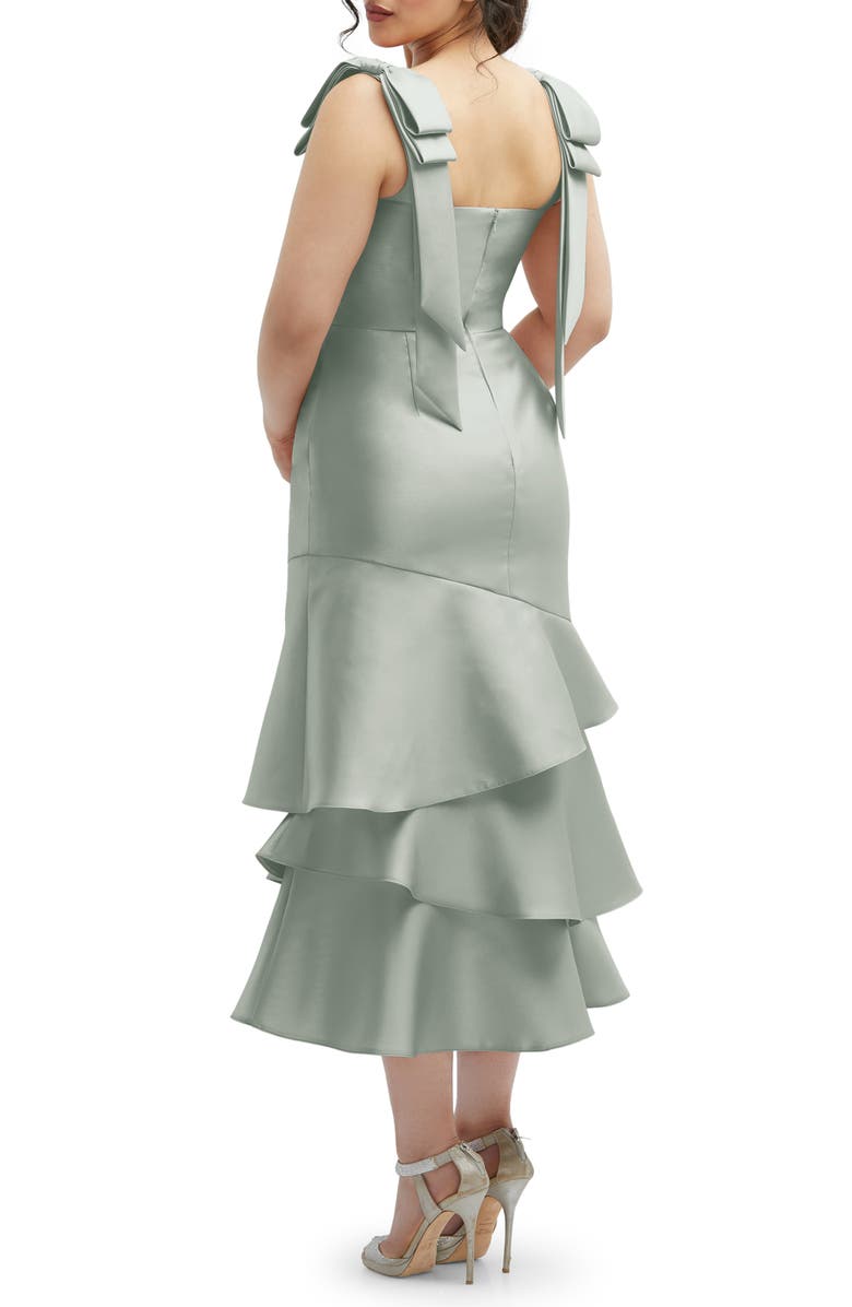 Dessy Collection Layered Ruffle Tie Strap Satin Midi Dress, Alternate, color, Willow