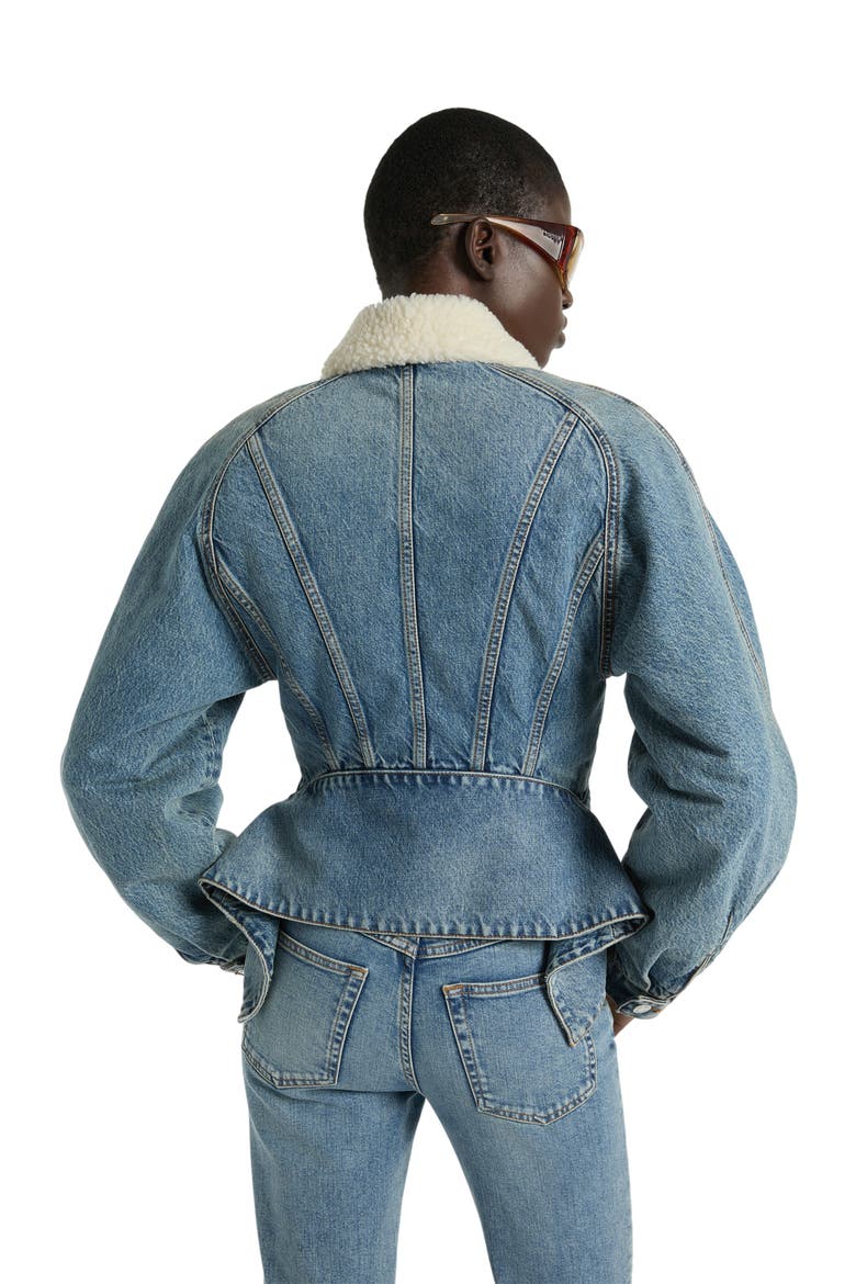 Faded Denim Peplum Jacket, Alternate, color, blue