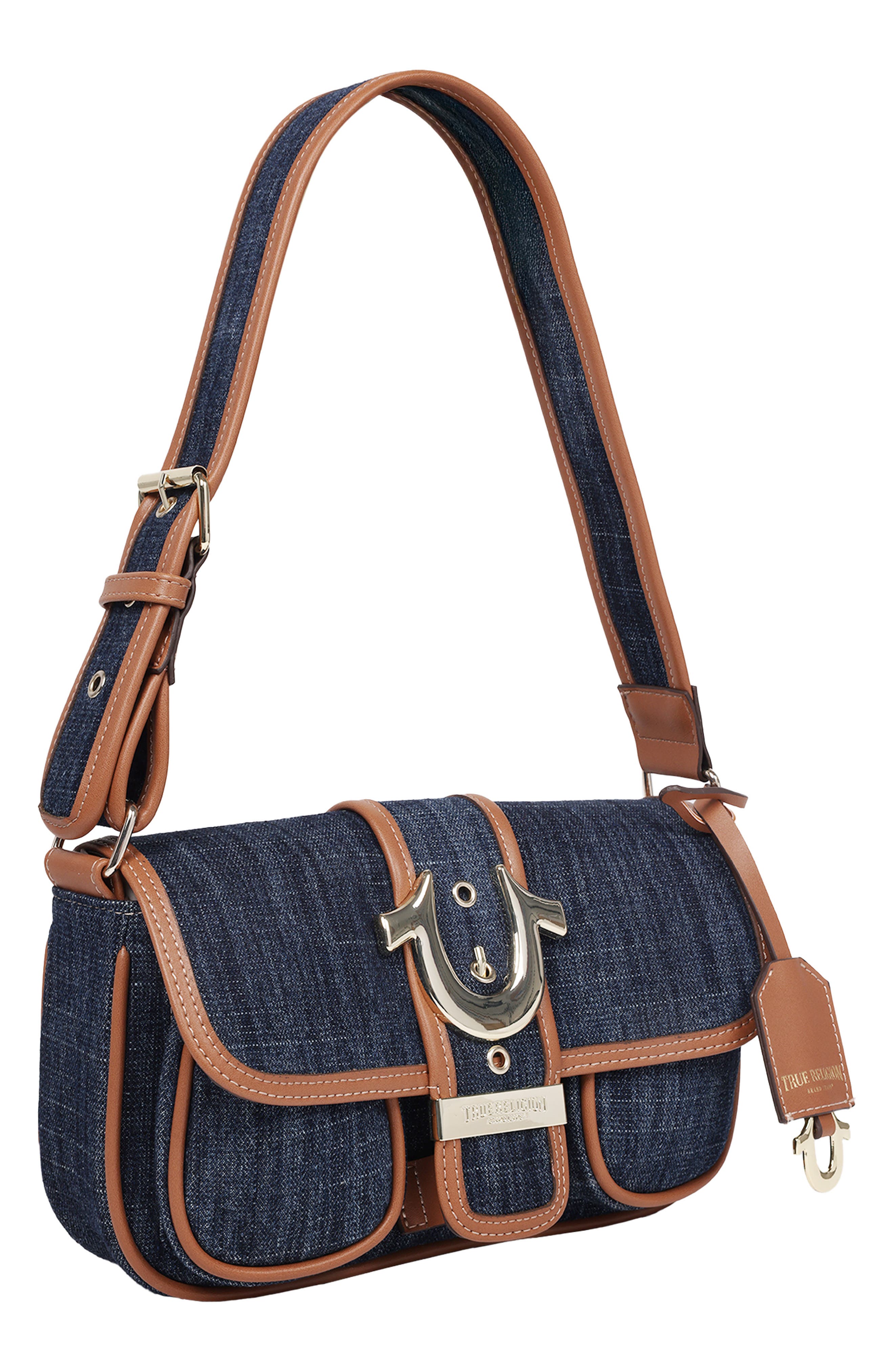 True Religion Double Pocket Denim Satchel, Alternate, color, 