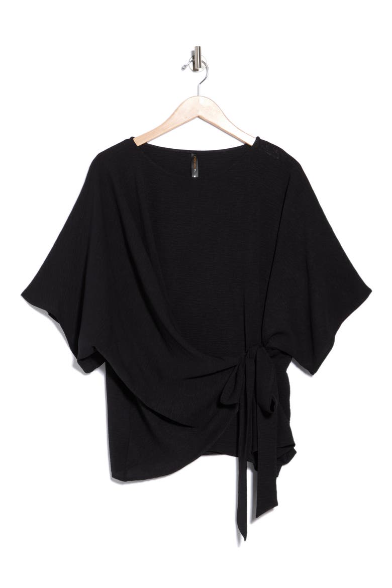 Side Tie Short Sleeve Top, Alternate, color, BLACK
