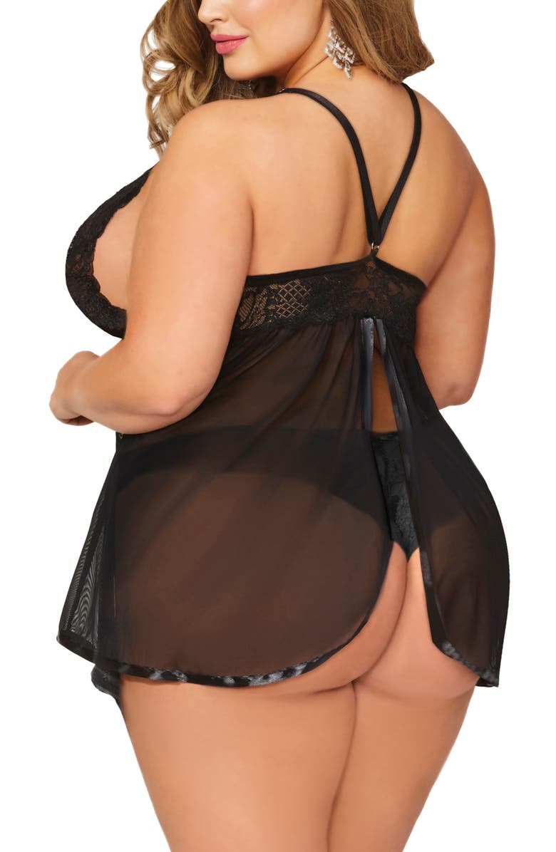 Seven ‘til Midnight Lace Babydoll Chemise & G-String, Alternate, color, Black