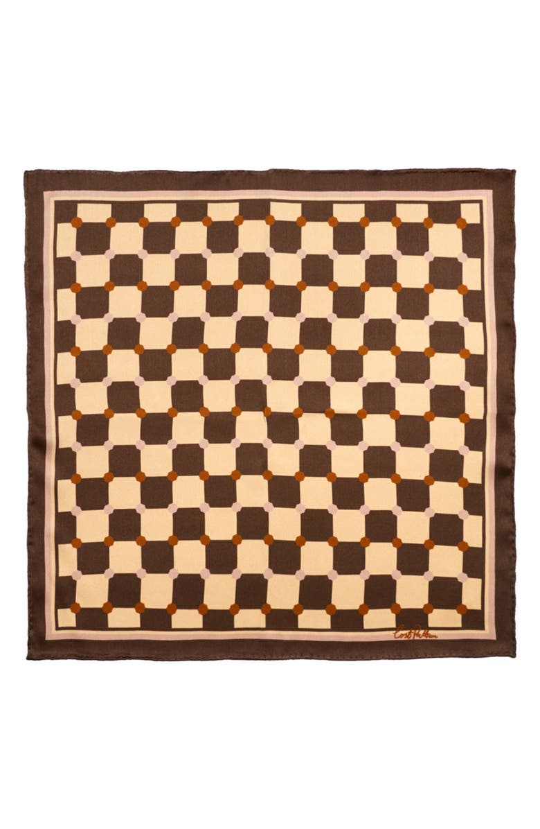 Lost Pattern Checkerboard Silk Pocket Square, Alternate, color, Coffee