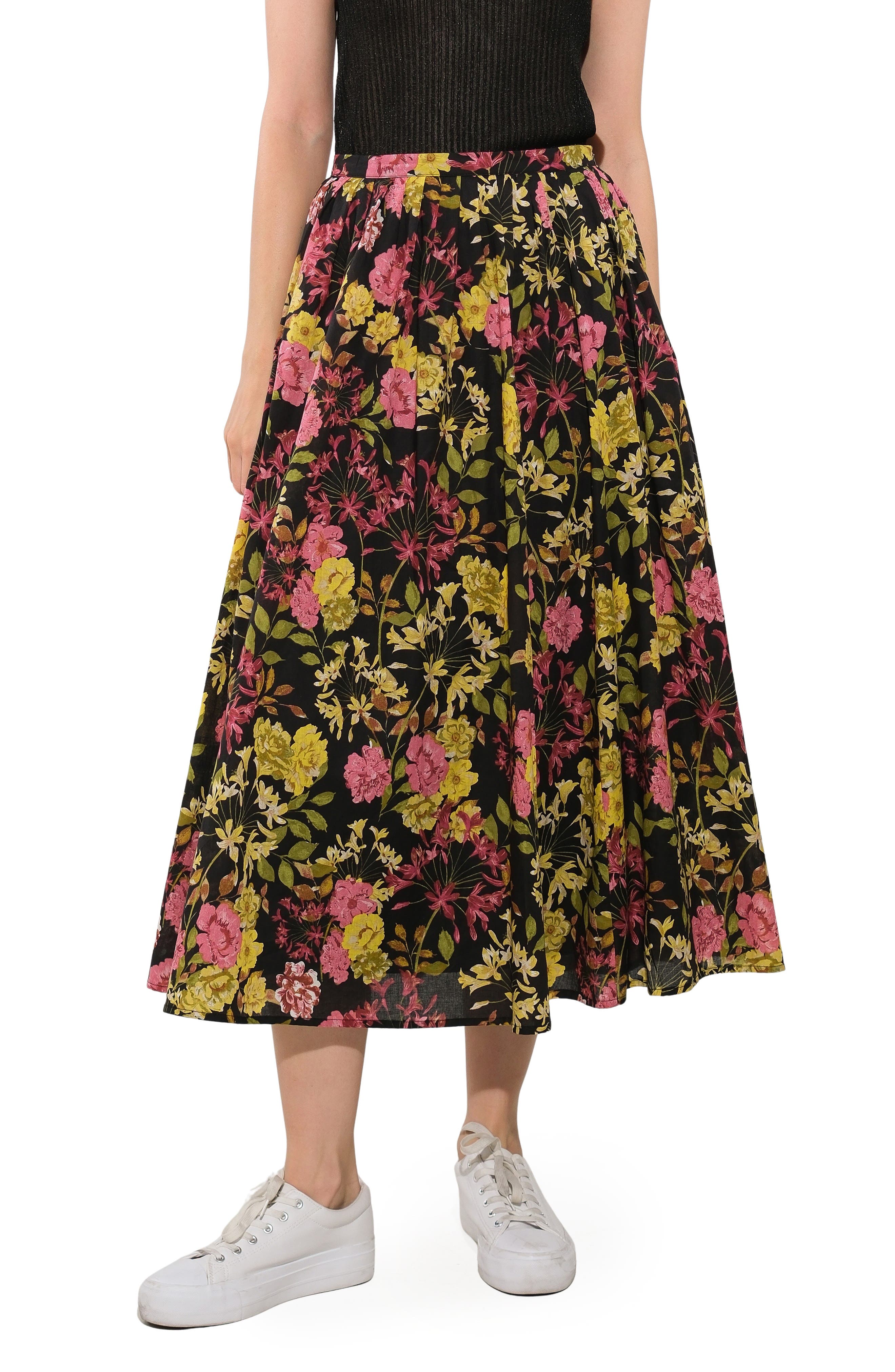 FREEMARKET Floral Pleated Midi Skirt