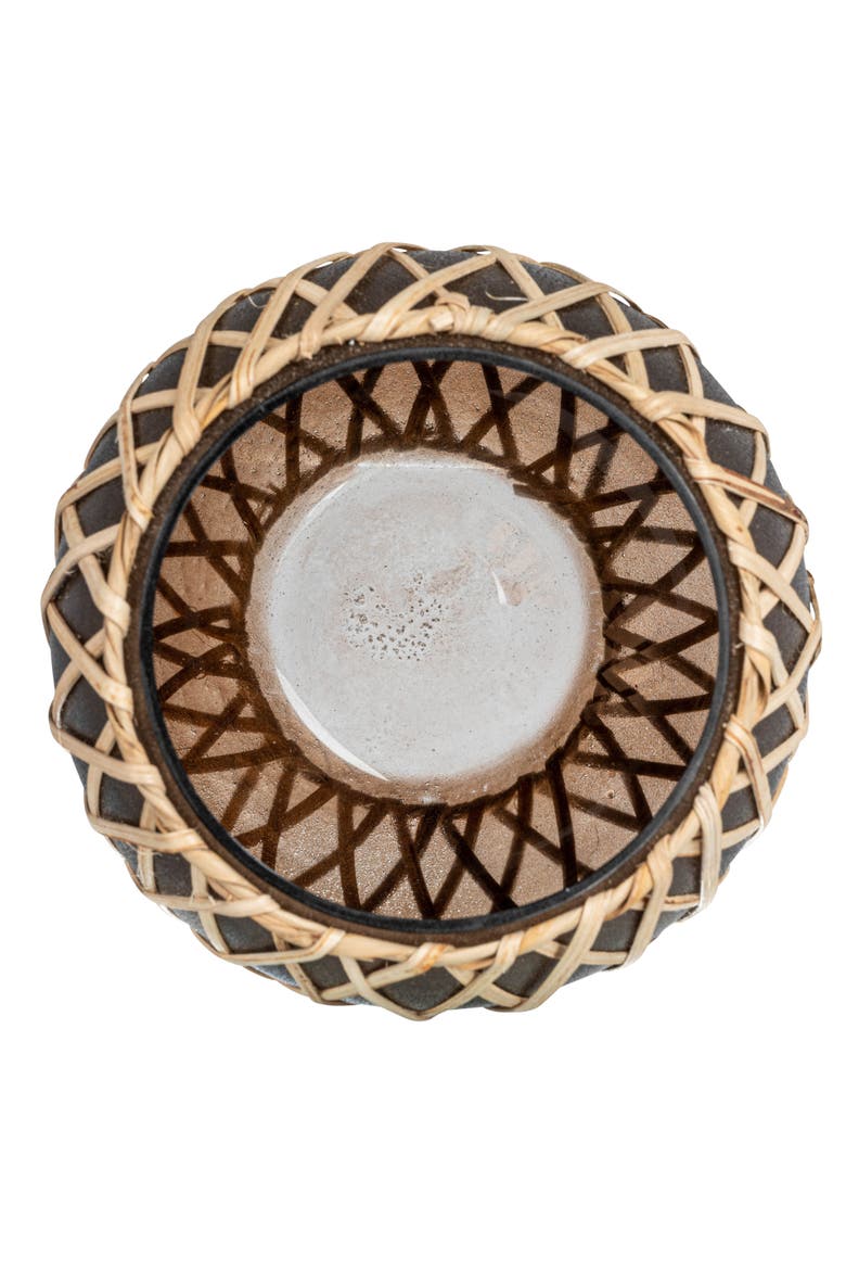 Glass Votive Holder with Woven Rattan Sleeve, Brown and Natural, Alternate, color, Brown