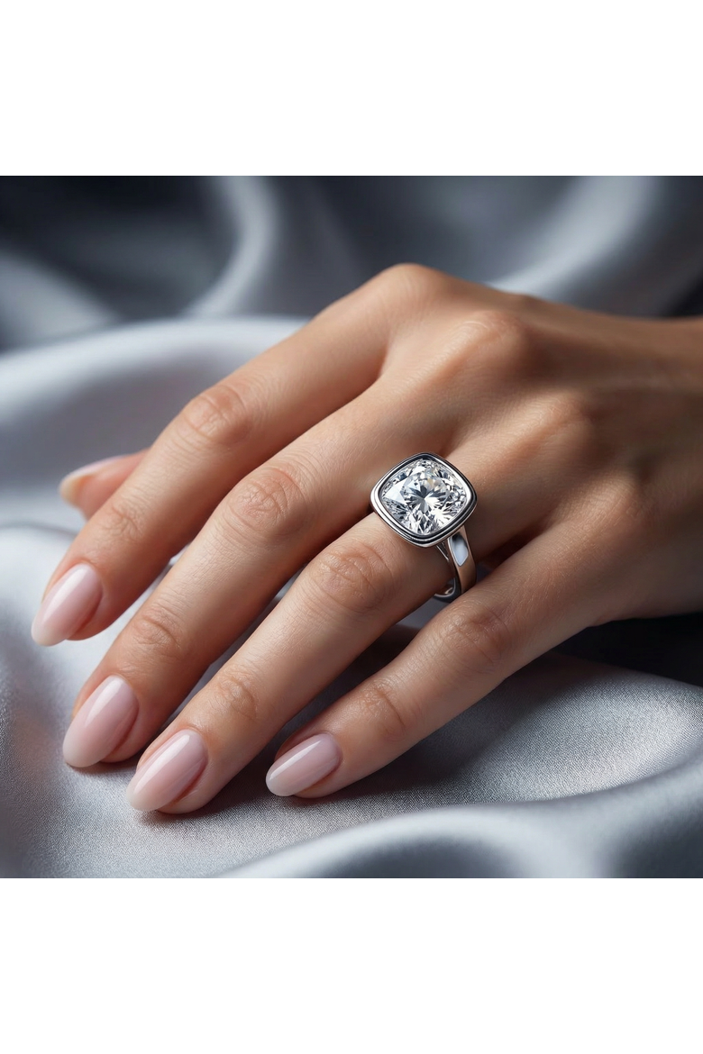 Ceritifed 4Ct Eloise Cushion Cut Bezel Set Diamond Engagement Ring 14k Gold Lab, Alternate, color, 14k Yellow Gold