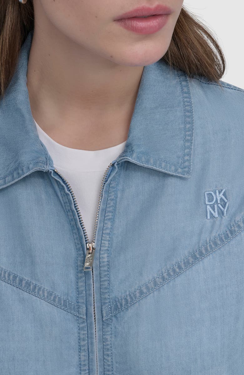 DKNY Front Zip Chambray Bomber, Alternate, color, Light Chambray