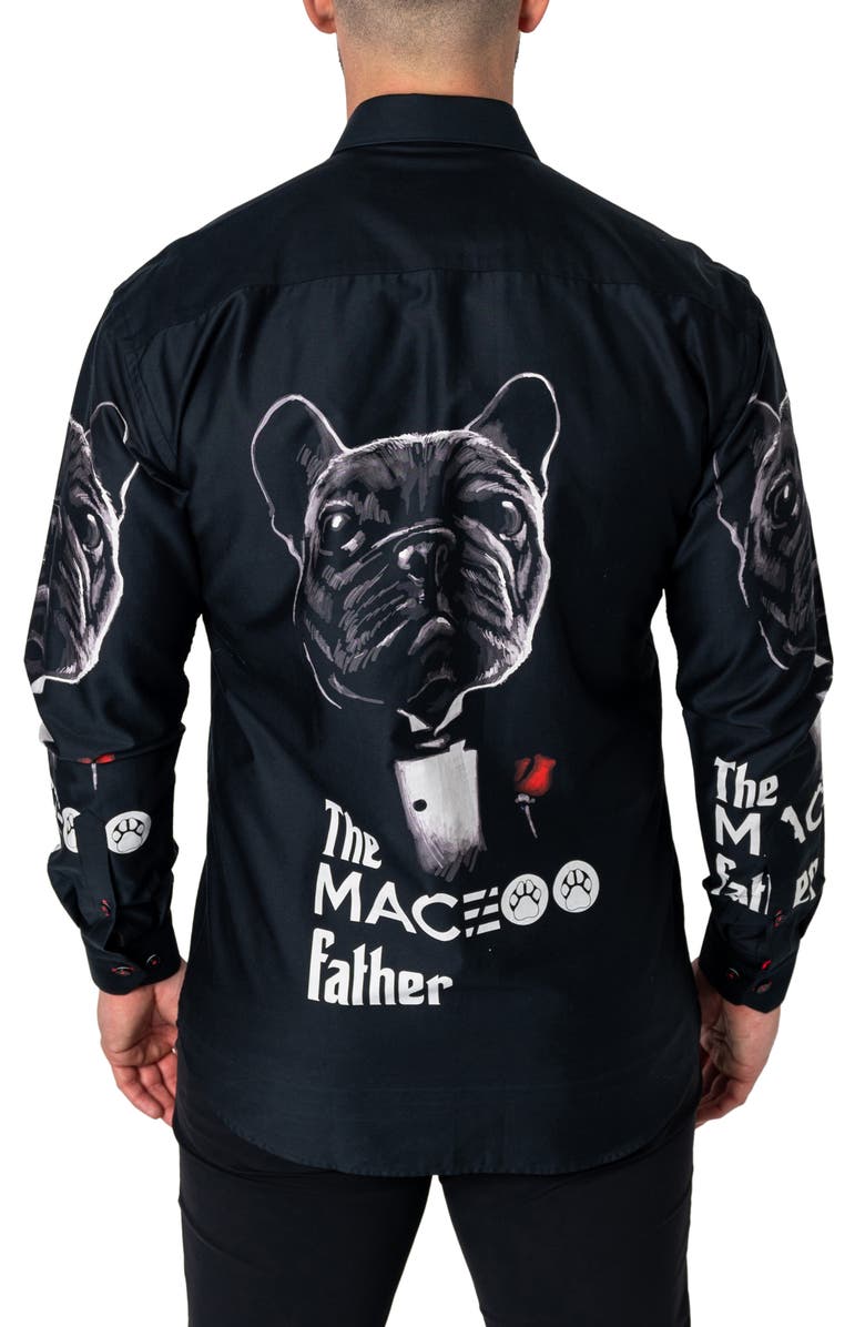 Maceoo Fibonacci Dogfather Cotton Button-Up Shirt, Alternate, color, Black