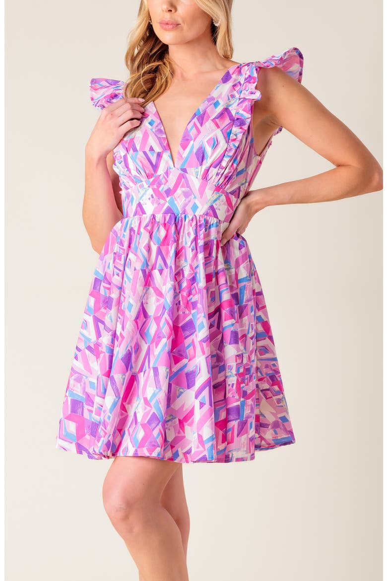 Cap Sleeve Cotton Fit & Flare Dress, Alternate, color, PINK BLUE