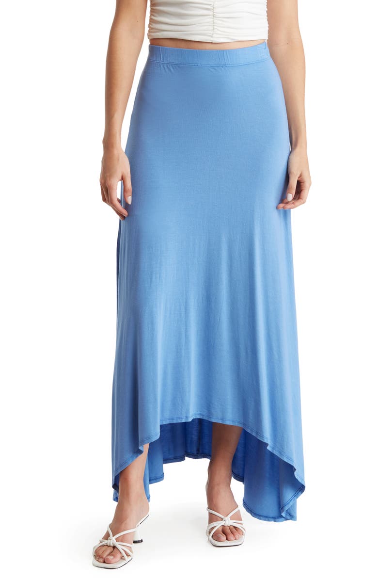 GO COUTURE Asymmetric High-Low Skirt, Main, color, Blue Perennial