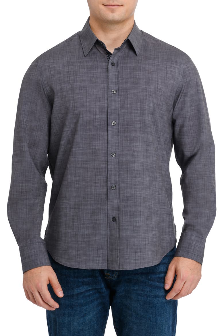 Slim Fit Stretch Chambray Button-Up Shirt, Main, color, CHARCOAL