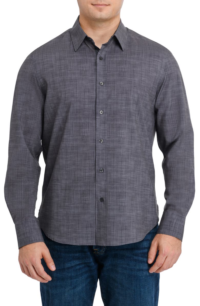CONSTRUCT Slim Fit Stretch Chambray Button-Up Shirt, Main, color, Charcoal