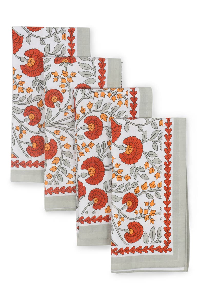 Cotton Set of 4 Napkins, Main, color, RED/ GREY