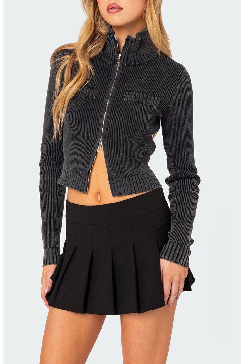 Torey Rib Cotton Zip Cardigan, Alternate, color, DARK-GRAY