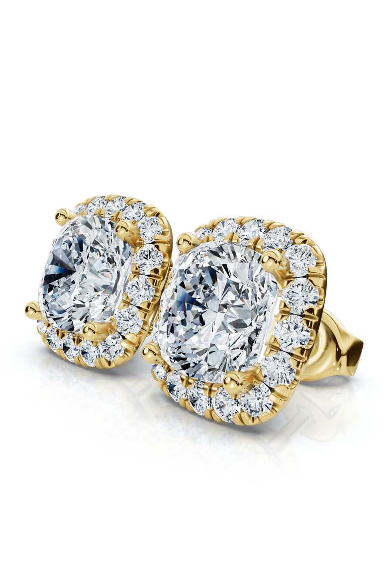 Certified 5.80Ct Cushion Cut Diamond Halo Studs 14k Gold Women's Earrings, Main, color, 14k Yellow Gold
