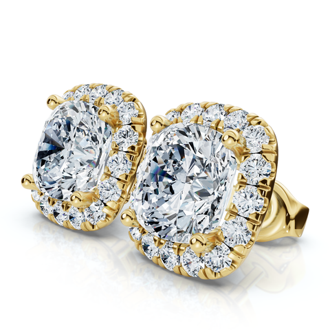 Certified 5.80Ct Cushion Cut Diamond Halo Studs 14k Gold Women's Earrings